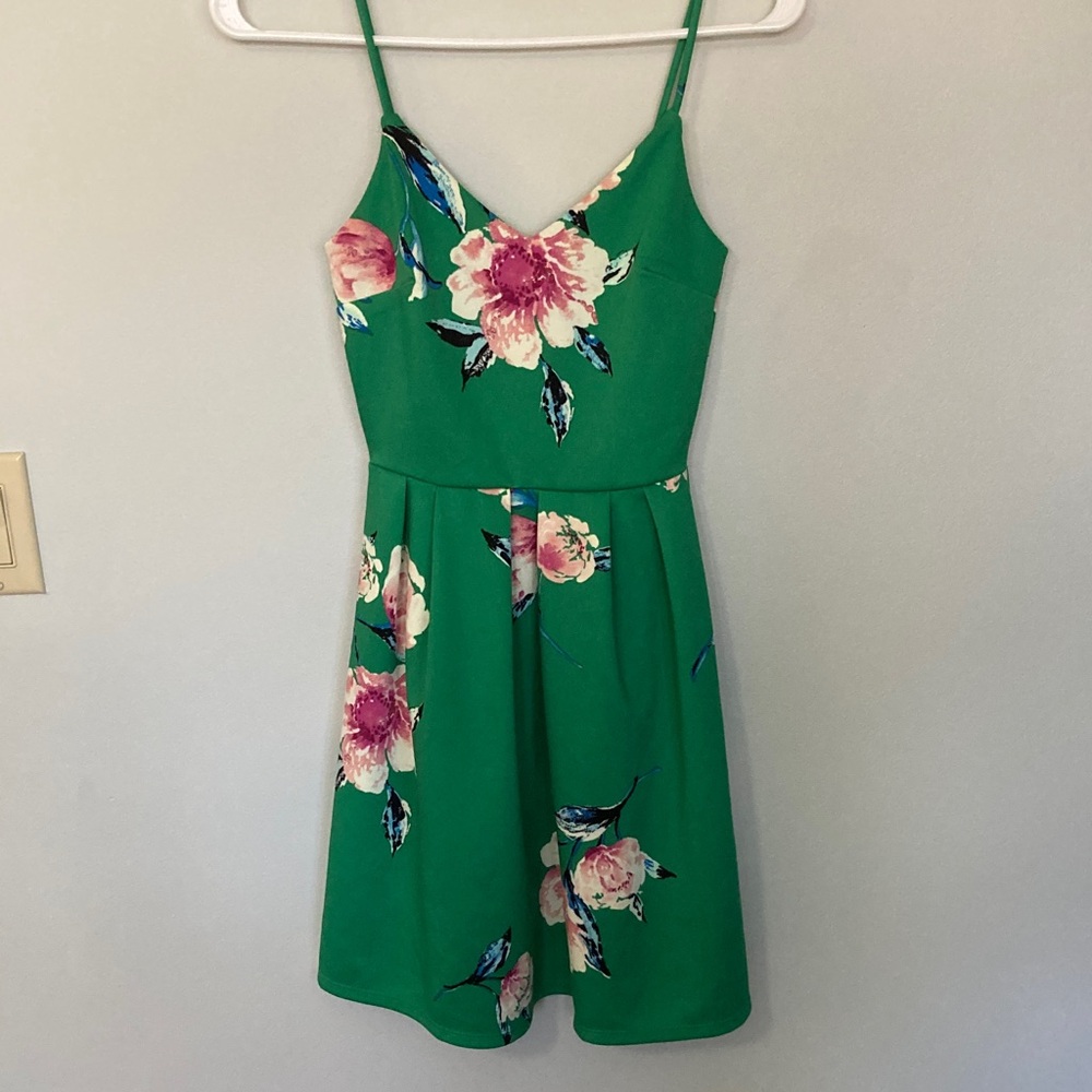 Monteau Green Floral Spaghetti Strap Sundress